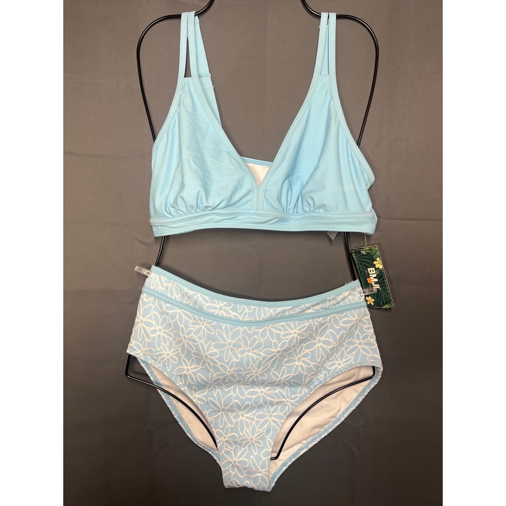 BMJL Light Blue Floral High Waisted Bikini Set Two Piece Swimsuit L